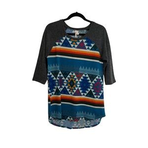 Now N Forever Aztec Southwestern 3/4 Sleeves Top Blouse Womens Size M